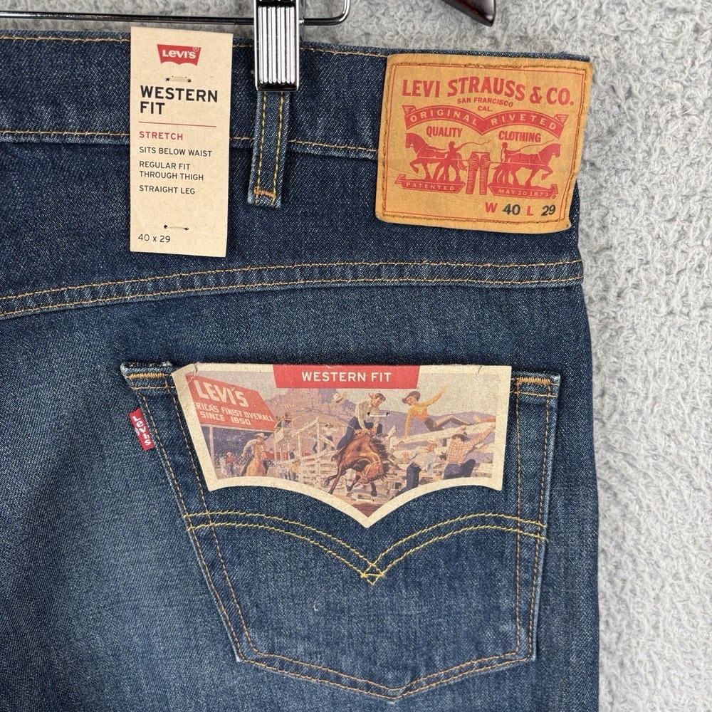NEW Levis Western FIT Jeans Mens 40x29 Blue Medium Wash Stretch Straight Leg